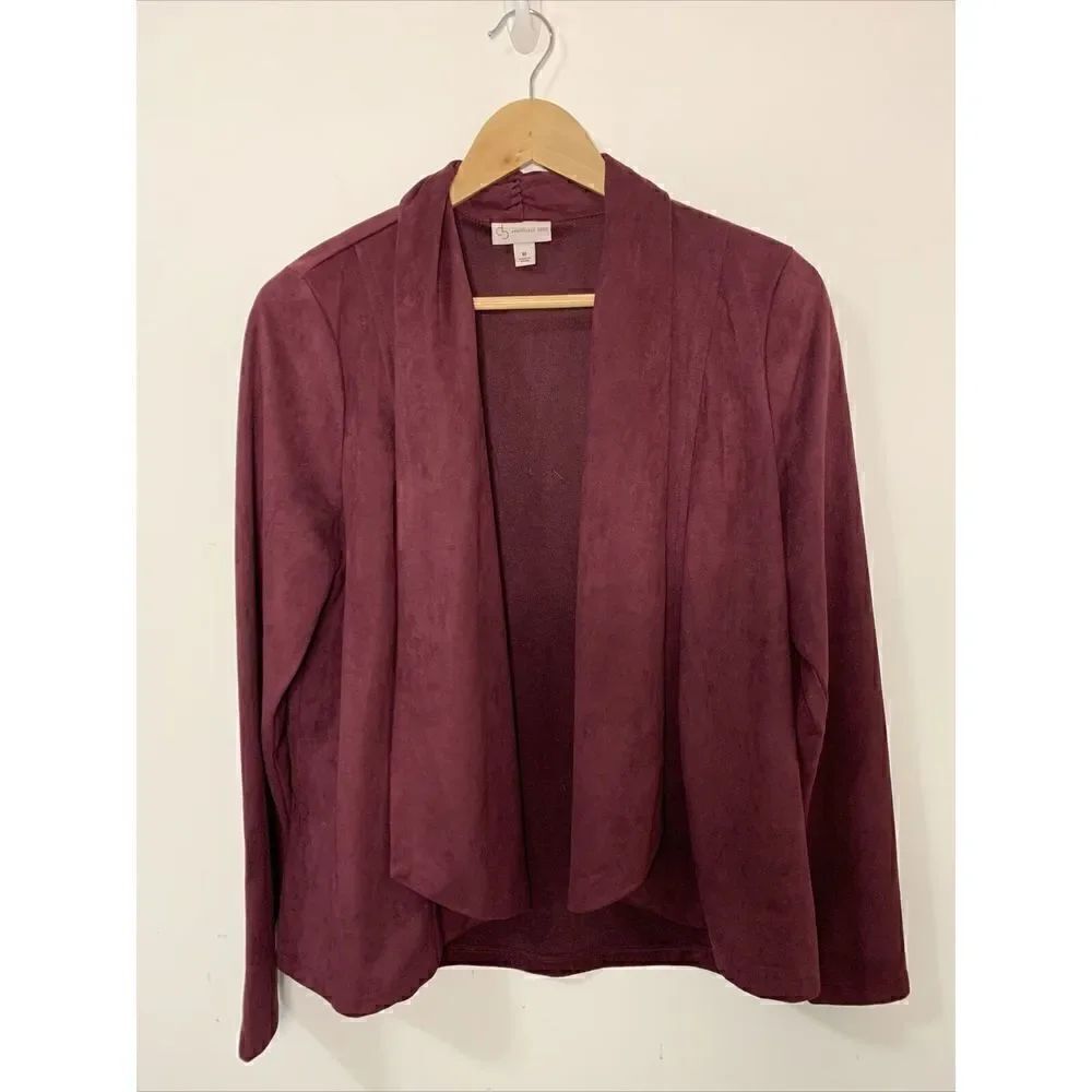db established 1962 Wine Faux Suede Open Front Cardigan Size Medium